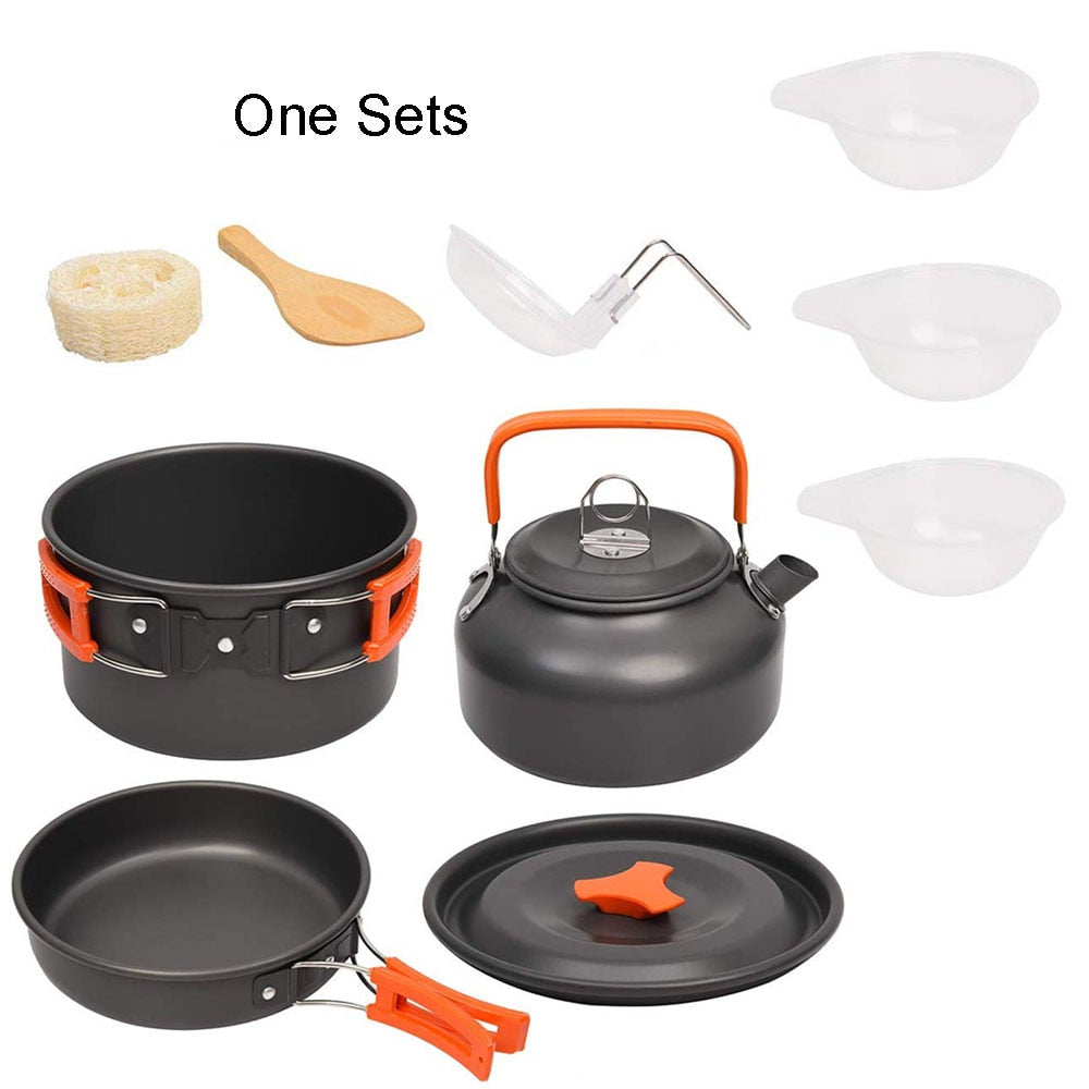 Aluminum Camping Cookware Kit w/Kettle and Pans