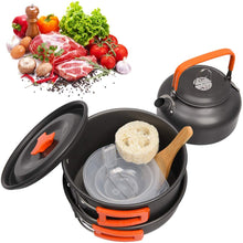 Load image into Gallery viewer, Aluminum Camping Cookware Kit w/Kettle and Pans
